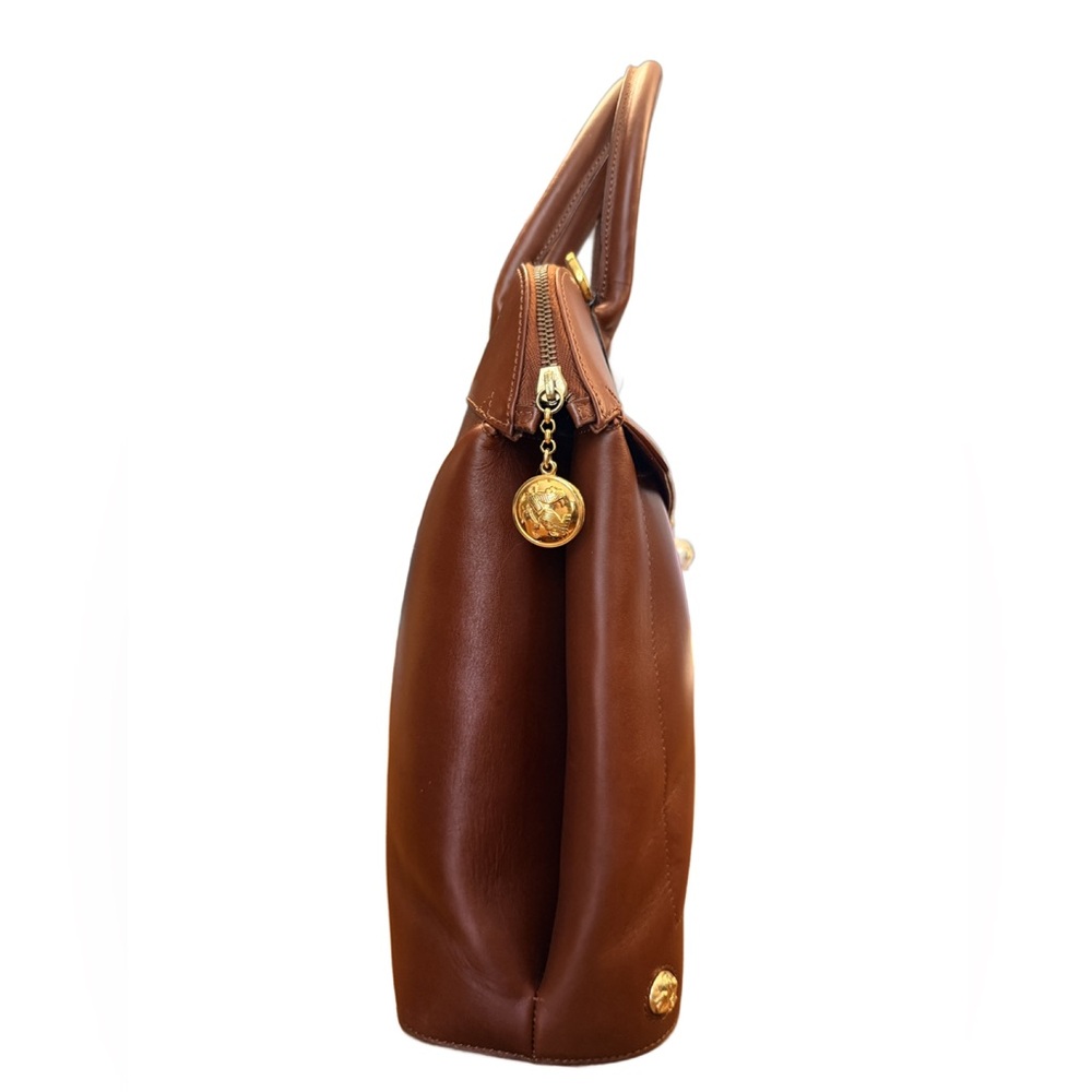 Salvatore Ferragamo Studded Brown Leather Satchel Bag with Gold Hardware - Picture 5 of 17